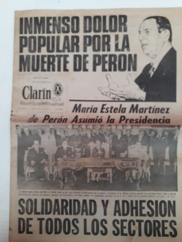 Diario Clarin Fallecimiento Del Gral. Perón.  02/07/1974. 