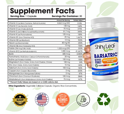 Shiny Leaf Multivitamínico Bariátrico Sin Hierro 1 Mes