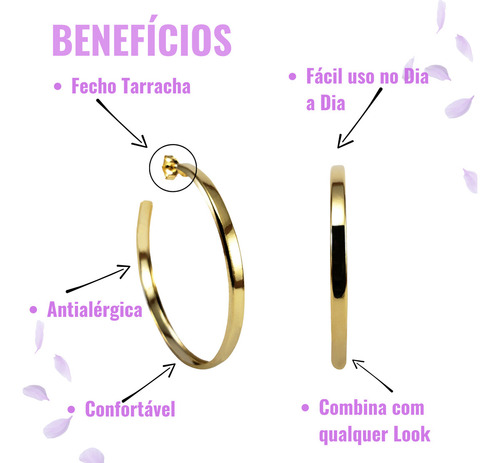 Brinco Argola Grande Gabs Folheados Ouro 5.5cm Dourado