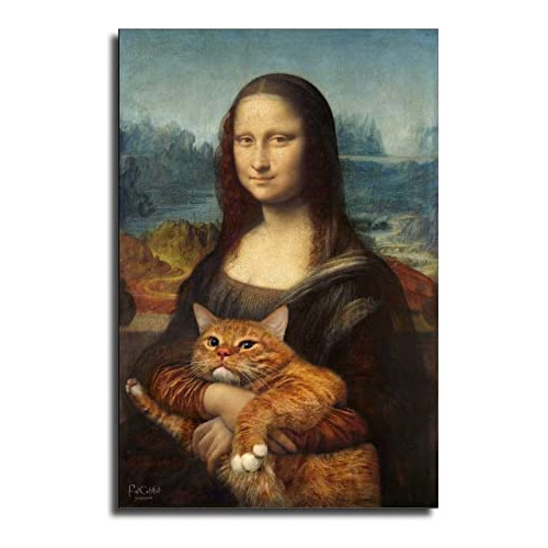 Póster De Mona Lisa Gato Animal Decorativo, Pintura De...