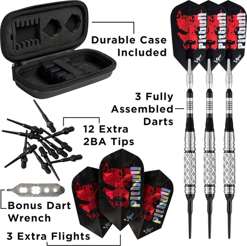 Pitbull 90% Tungsten Soft Tip Darts With Storage/travel...
