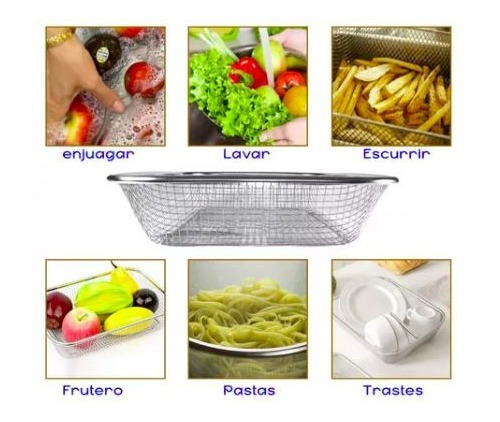 Colador Cocina Acero Inoxidable Rectangular Malla Multiusos