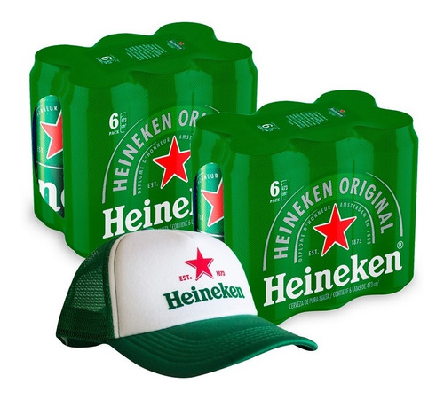 Combo Hnk: 12 Latas Heineken 473cc + Gorra Heineken Trucker