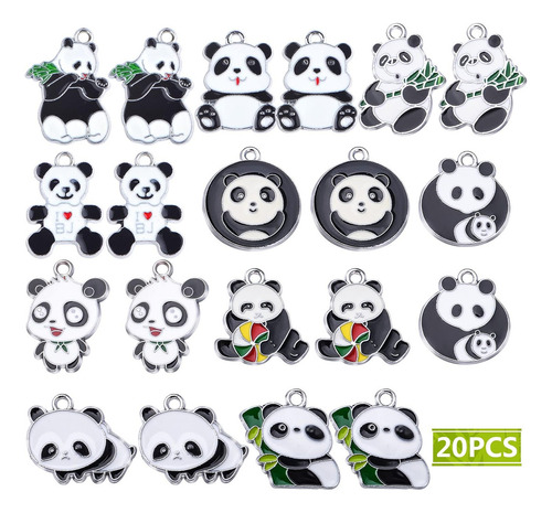20 Piezas 10 Estilos Esmalte Panda Encantos Aleación Encanta