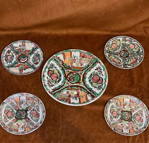 5 Platos Japoneses Antiguos Pintados A Mano Oro Porcelana