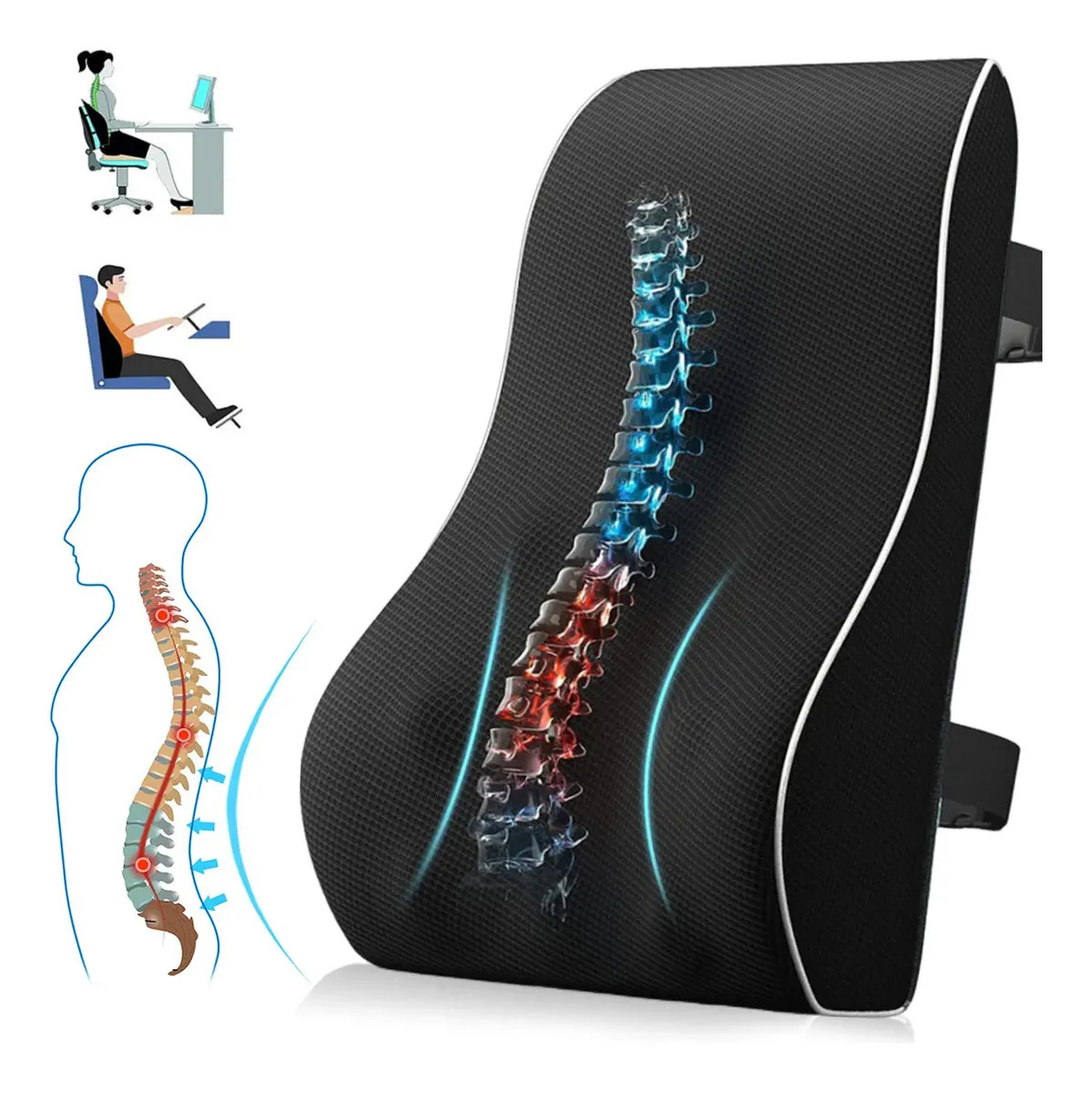 Almohada Lumbar Memory Foam WYLXFG Hipoalergénica para Silla de Oficina y Auto