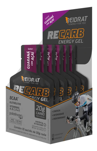 Display Energy Gel 30g - 10 Un - C/ Bcaa Palatinose -reidrat Sabor Frutas Vermelhas