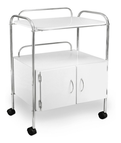 Mesa Auxiliar Útil Para Spa De 2 Charolas Con Puertas Color Blanco