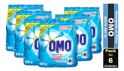 Detergente En Polvo Omo Matic 800 Gr Pack De 6 Bolsas