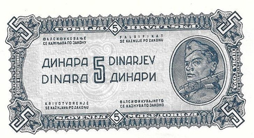 Billete Yugoeslavia Año 1944 5 Dinar 2da Guerra Sin Circular