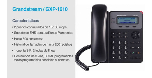 Telfono Grandstream Ip Basico De 1 Lnea 1 Sip Gxp1610 No Poe