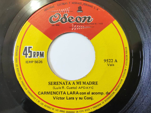 Vinilo Single De Carmencita Lara Serenata A Mi (a82