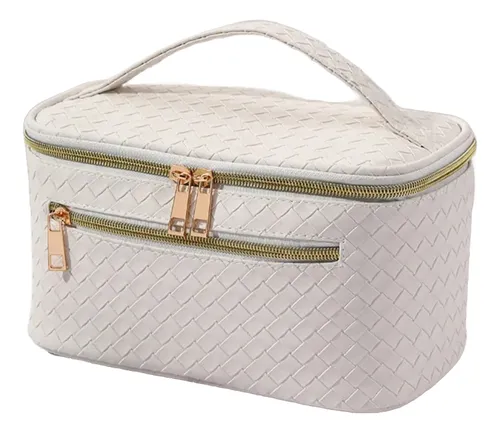 comprar Neceser Portamaquillaje Ideal Viajes Gran Capacidad Color Blanco Diseño De La Tela Cuadriculado