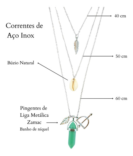 Colar Triplo Umbanda Orixá Oxóssi Proteção Espiritual Cor Prateado