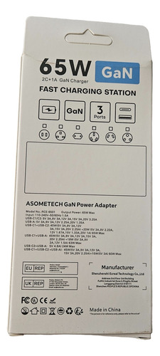 Carregador De Celular Asometech Gan 65w Preto