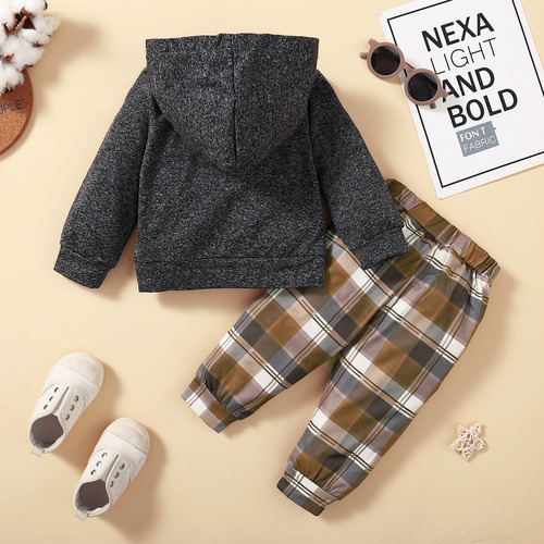 Conjunto Casual De Manga Larga Para Niños Con Estampado Marrón 12-18 M