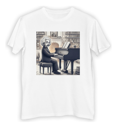 Remera Hombre Einstein Tocando Piano Musica Teclado