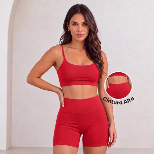 Conjunto Top Shorts Academia Fitness Virginia Cintura Alta