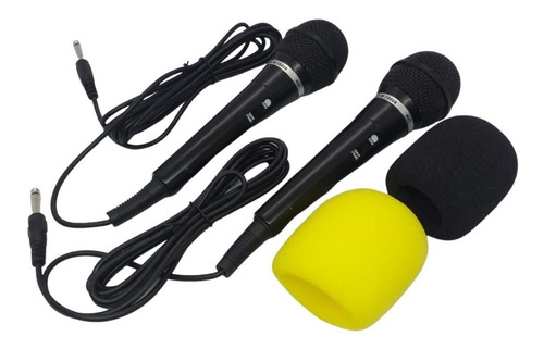 Microfone Duplo Karaoke Igreja Bar Com 2 Cabos + 2 Espumas