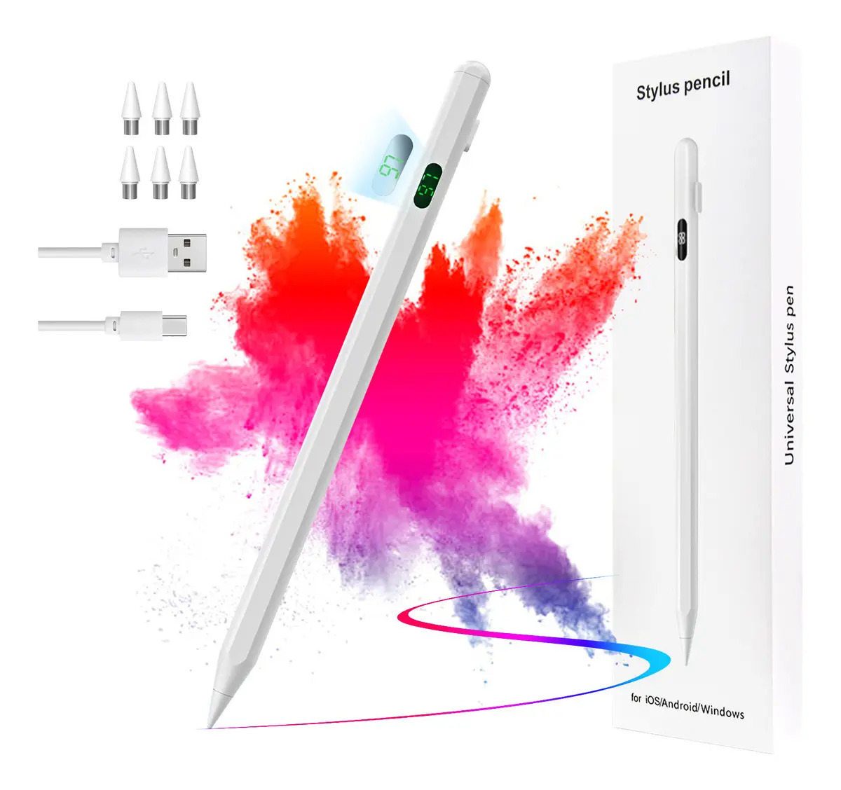 caneta universal, tela LED, carregamento tipo c, caneta para tablet, lápis stylus, caneta stylus para ipad/android/windows OPPO Huawei Xiaomi iPad para tablets, para desenho e escrita digital. Branco