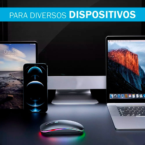 Mouse Sem Fio Led Rgb Com Design Ergonômico - Preto