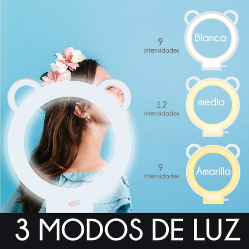 Aro De Luz Led 18cm Oso Panda Base Flexible Soporte Celular Color Blanco