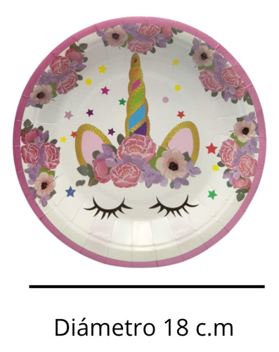 20 Platos De Cartón Desechable Con Diseño Divertido Unicornio