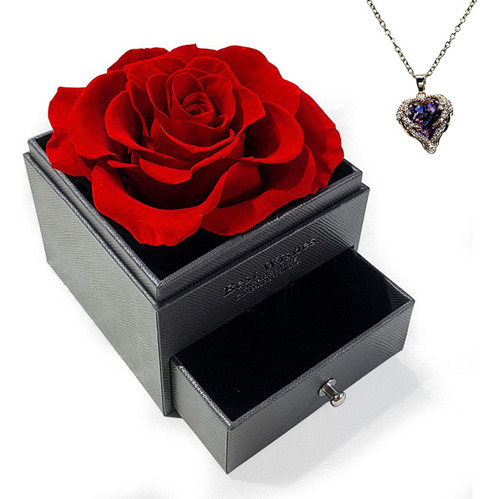 Collar Con Dije De Corazón Y Flor Eterna Para San Valentín