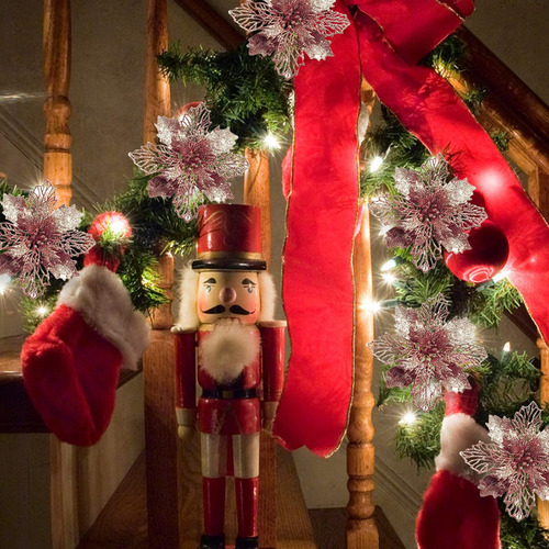 24 Flores Navideñas Para Árbol Navidad Ornamento Con Clips