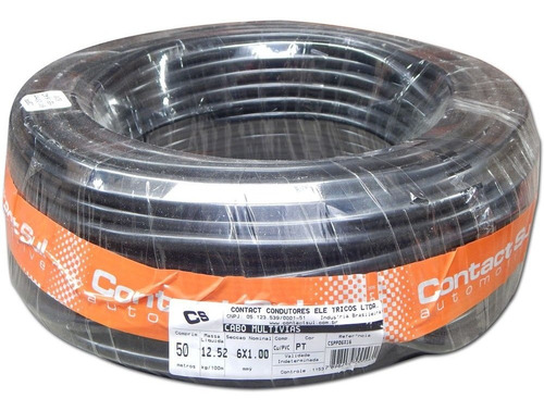 Rolo 50m Cabo Pp Contact 6x1,00mm / 6x1 Mm - Fio 100% Cobre