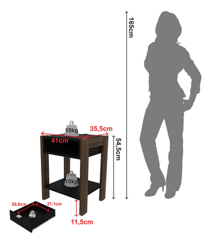 Mesa de Cabeceira 1 Gaveta com Tomada Tecno Mobili AZ1016 Cor Marrom e Preto