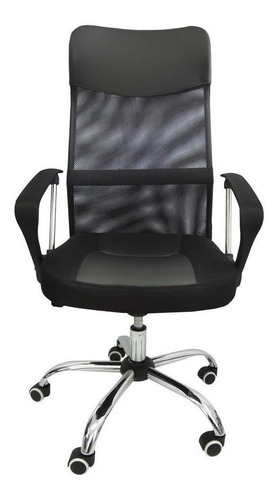 Cadeira de escritório Pelegrin 8009 ergonômica preta con estofado do couro sintético e mesh