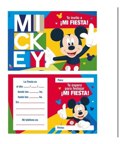 Invitación Cumpleaños Mickey Pack X 10 Producto Oficial