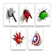 Comprar Kit 5 Quadrinhos 3d Placas Decorativas Marvel Herois