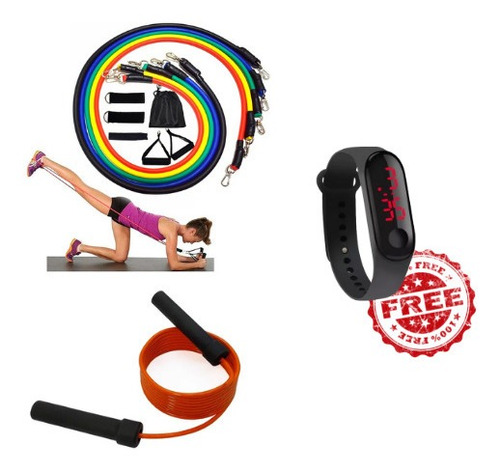 Imagem 3 de 10 de Kit Treino Em Casa - Kit Elástico + Corda Fit