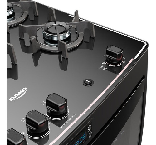 Fogão 5 Bocas Preto Com Mesa De Vidro E Timer Digital Bivolt