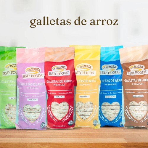 Kit 6 Bolsas Galletas De Arroz Con Linaza Libre De Gluten