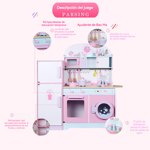 Cocinitas Para Ninas Cocinita Rosa Con Accesorios De Madera