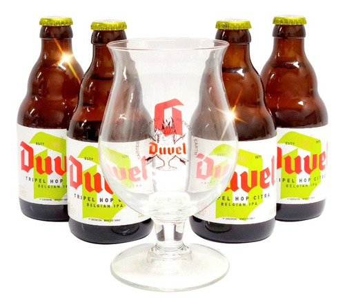 Four Pack Cerveza Duvel Tripel Hop Con Copa