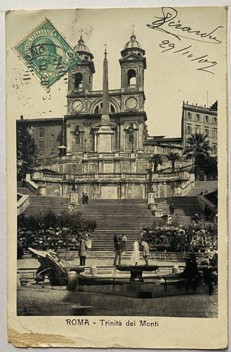 Antigua Postal, Año 1902, Iglesia Plaza, Roma, Italia, 4p112
