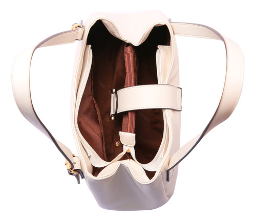 Bolsa Chenson Feminina Ombro Tote Saco 84049 Média Acambamento dos ferragens Ouro Cor Off white Cor da correia de ombro cor da bolsa Desenho do tecido Liso