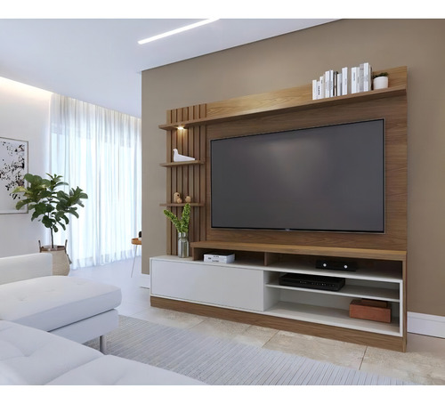 Estante Home Theater Colibri Maceió Com 1 Porta Cor Amendoa/off White Matte