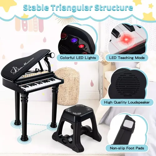 Piano Teclado Infantil Con Micrófono Ajustable – 37 Teclas, 5 Sonidos De Instrumentos, USB Recargable Y Bolsa De Transporte