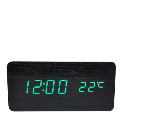 Reloj Despertador Grande Led Digital (hora/fecha/temp) Color Negro/verde