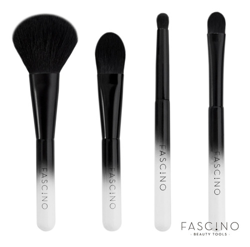 Imagen 2 de 10 de Set 4 Brochas Y Pinceles Make Up Crueltyfree+clutch Fascino