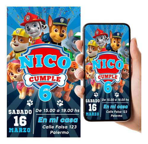 Invitación Digital Tarjeta Paw Patroll - Imprimible