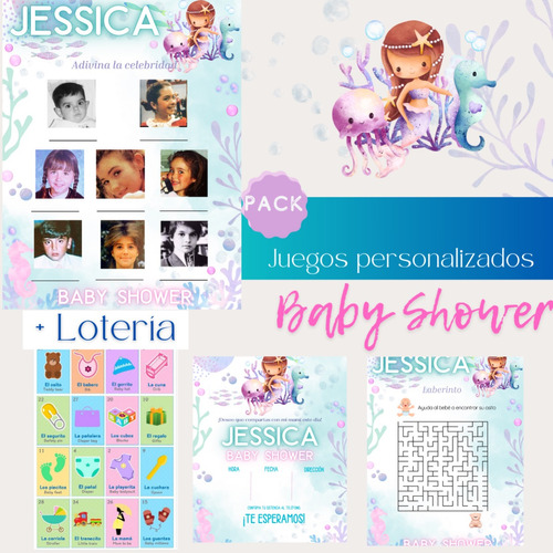 Juegos Imprimibles Personalizados Baby  Shower  Sirena