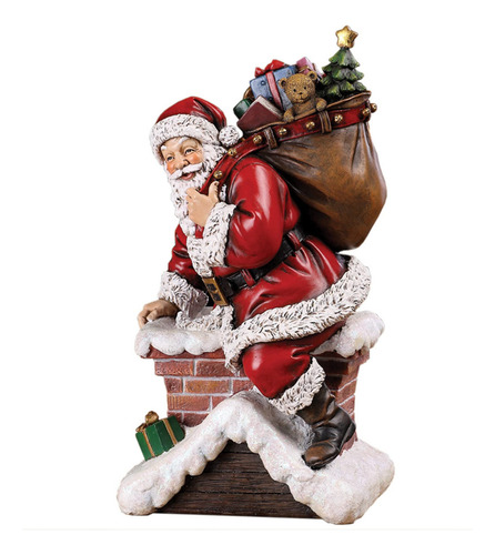 Napco Santa Claus Climbing Down The Chimney With Presents -