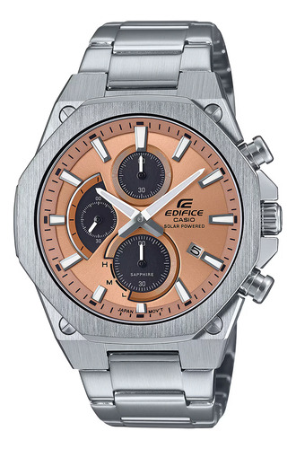 Reloj Unisex Casio Efs-s570d-5audf Edifice Correa Plateado Bisel Plateado Fondo Rosa