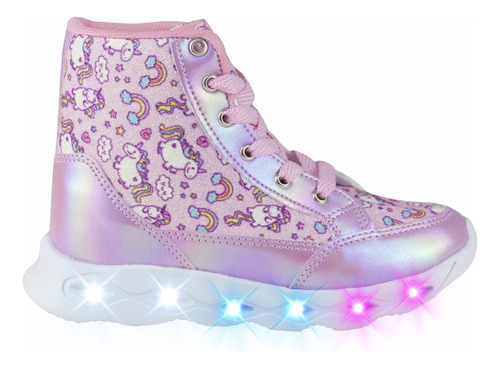 Tenis Unicornio De Niña Con Luces Kids Shoes Bota 300-1 Lila